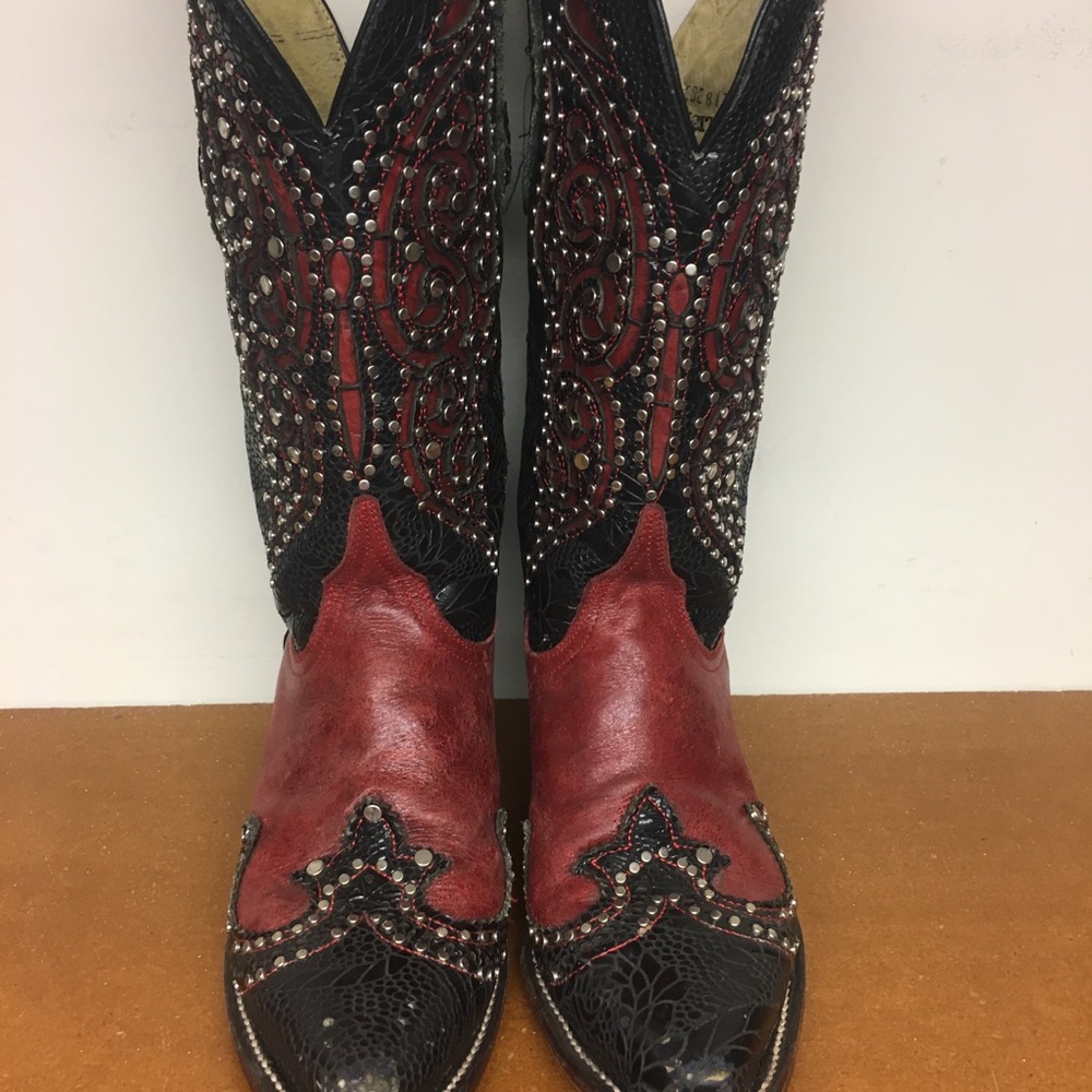 Genuine Ferrini Black & Red Cowboy Boots - Picture 2 of 5
